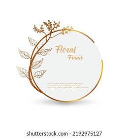 Botanical Frame Template. Hand drawn line border, branch with leaves, wedding invitation and card, logo design and poster template. Elegant minimalist style flower. Isolated vector illustration