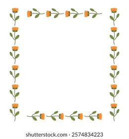 Botanical frame with yellow flowers. Botanical border with tulips. Vector illustration on transparent background.