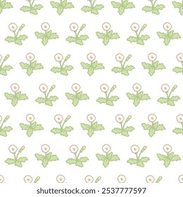 Botanical Fresh Dandelion Plant Seamless Pattern. Perfect for nature-inspired designs and botanical-themed projects. Ideal for use in textiles, packaging, or digital artwork.