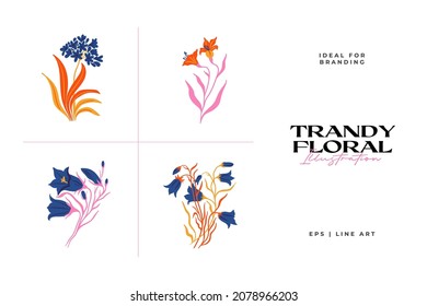 Botanical garden floral plants. Colorful flat vector illustration. Abstract contemporary modern trendy vector illustration. Perfect for posters, instagram posts, stickers.
