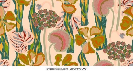 Botanical garden floral vector seamless pattern fantasy stylized plants rapport