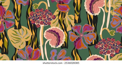 Botanical garden floral vector seamless pattern fantasy stylized plants rapport