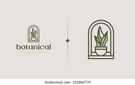 Botanischer Garten Monoline Logo Vorlage. Universal Creative Premium Symbol. Vektorgrafik. Kreative minimale Design-Vorlage. Symbol für die Unternehmensidentität