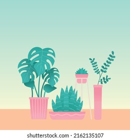 botanical garden plant leaf in vase flat vector