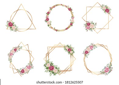 Botanical Gold geometrical polyhedron wedding invitation deco style design. You can put leaf or flower on top or bottom for make elements in romantic theme