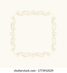 Botanical golden frame for invite, wedding, certificate. Leaves ornamental borders. Vector isolated illustration.