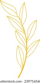 Botanical golden illustration of a leaves branch for wedding invitation and cards