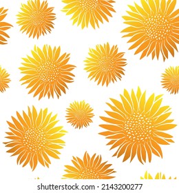 Botanisches goldenes, nahtloses Muster mit Sonnenblumen im Kunststil. Vektorgrafik einzeln auf weißem Hintergrund, goldene Blumen, luxuriöse Stoffdruckvorlage. Botanik und Gartenhintergrund.