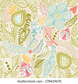 Botanical graphic pattern of flowers and plant. 