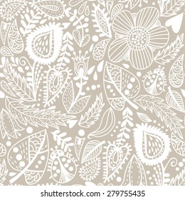 Botanical graphic pattern of flowers and plant. 