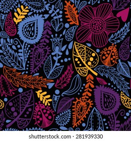 Botanical graphic pattern of flowers and plant. 