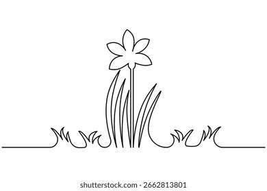 Ilustración vectorial floral de la naturaleza del estilo minimalista del dibujo de una línea continua de la hierba y de las flores botánicas
