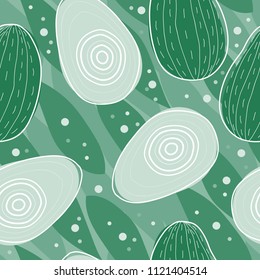 botanical green avocado slices doodle vector repeating pattern on a green leafs abstract background