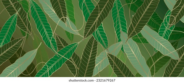Botanical green background with golden leaves. Abstract background for decor, wallpapers, covers, cards and presentations