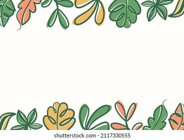 Botanical green floral leaves background with copy space for text. Botanical green leaves background
