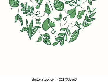 Botanical green floral leaves background with copy space for text. Botanical green leaves background