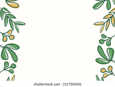 Botanical green floral leaves background with copy space for text. Botanical green leaves background