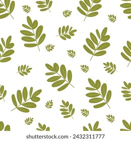 Botanical green plant pattern in flat style on isolated white background. For wallpapers, textiles, prints.