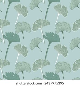 Botanical green spring seamless pattern with ginkgo biloba leaves. Botanical vegan design for textile, wrapping paper, wallpaper, covers.