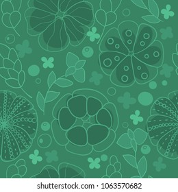 Botanical green succulent plants abrstract seamless vector pattern