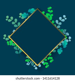 Botanical greenery foliage frame background. Frame background with tropical foliage ornament