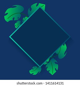 Botanical greenery foliage frame background. Frame background with tropical foliage ornament