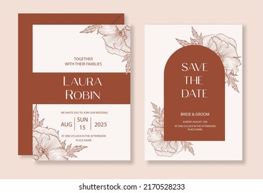 Botanical greenery wedding invitation template set with watercolor leaf and arch for party, greeting card