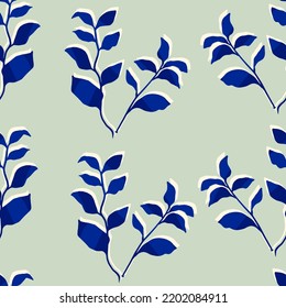 Botanical hand drawn branch Leaves repeat Pattern. Vector Floral wallpaper. Tropical plant silhouette illustration