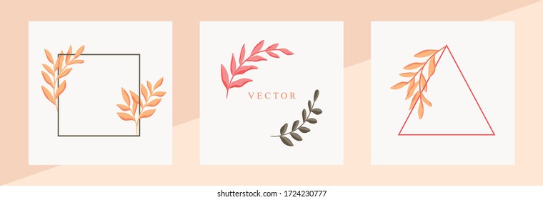 Botanical hand drawn card. Vector floral invitation frame. Decorative leaves elements border illustration.