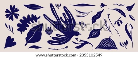Botanical hand drawn ethno style ornament with birds. Abstract trendy monochrome print. Fashionable vector template for your design.
 Foto stock © 