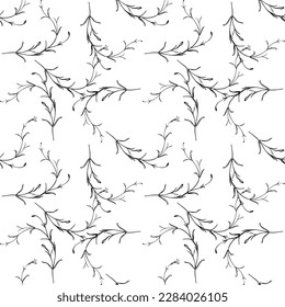 Botanical hand drawn floral plant seamless pattern. Spring vintage abstract background. Creative doodle style. Graphic design wallpaper, packaging, wedding invitation, banner Vector illustration