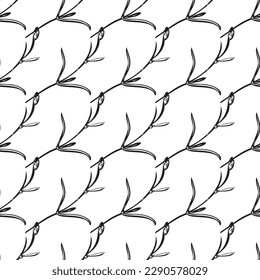 Botanical hand drawn floral plant seamless pattern. Spring vintage abstract background. Creative doodle style. Graphic design wallpaper, packaging, wedding invitation, banner Vector illustration