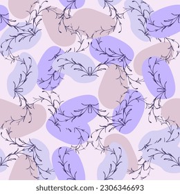 Botanical hand drawn floral seamless pattern. Vintage wildflower plant. Pastel abstract background. Creative style. Graphic design wallpaper, packaging, wedding invitation, banner Vector illustration