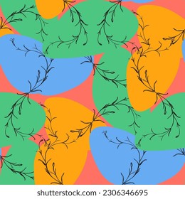 Botanical hand drawn floral seamless pattern. Vintage wildflower plant. Pastel abstract background. Creative style. Graphic design wallpaper, packaging, wedding invitation, banner Vector illustration