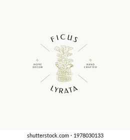 Botanical hand drawn line art interior design vector logo design template. Boho style illustration of elegant signs and badges for beauty, natural and organic products, cosmetics, spa and wellness.