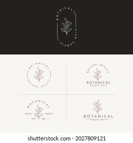 Botanical Hand Drawn Logo with Wild Flower and Leaves. Logo for spa and beauty salon, boutique, organic shop, wedding, floral designer, interior, photography, cosmetic. Floral element