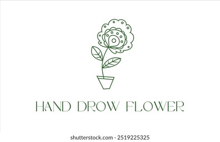 Botanical Hand Drawn Logo with Wild Flower and Leaves. Logo for spa and beauty salon, boutique, organic shop, wedding, floral designer, interior, photography, cosmetic. Floral element