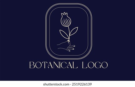 Botanical Hand Drawn Logo with Wild Flower and Leaves. Logo for spa and beauty salon, boutique, organic shop, wedding, floral designer, interior, photography, cosmetic. Floral element