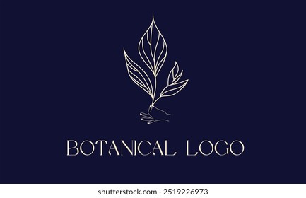 Botanical Hand Drawn Logo with Wild Flower and Leaves. Logo for spa and beauty salon, boutique, organic shop, wedding, floral designer, interior, photography, cosmetic. Floral element