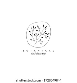 Botanical hand drawn 
minimal logo. Graphic tree branch in vector.