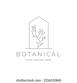 Botanical hand drawn minimal logo. Graphic tree branch in vector