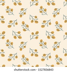 Botanical hand drawn seamless background with twigs and buds .