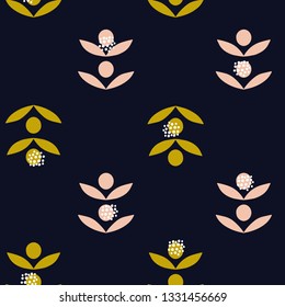 Botanical hand drawn seamless pattern with abstract elements. Scandinavian style background. Perfect for fabrics, wallpapers, packaging and branding design. Vector illustration