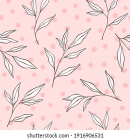 Botanical hand drawn seamless pattern with leaves. Vector floral hand sketched background