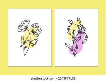 botanical hand drawn vector illustration with simple boho elements like flowers and leaves combined with soft pastel colors