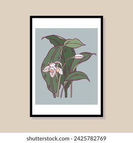Ilustración botánica dibujada a mano en una plantilla de marco de póster. Arte para postal, arte de la pared, banner, fondo.
