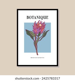 Botanical hand drawn vector illustration in a poster frame template. Art for postcard, wall art, banner, background.