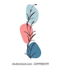 Botanical hand drawn wildflower on color patch isolated white background. Vintage creative flower style. Vector illustration greeting card, design, poster, print, party, wedding invitation, birthday