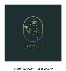 Botanical Hand Logo Design Vector