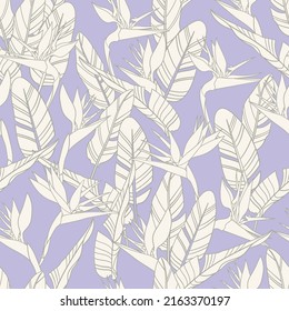 Botanical Hawaiian seamless pattern. Tropical flower vector background. Strelitzia reginae flowers and leaves. Summer beach vacation fashion print.